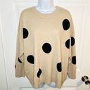 T Tahari  Polka Dot Crew Neck Pullover Sweater Plus Size Tan Khahi Black 1X Photo 1