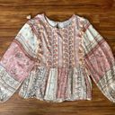 American Eagle  Women Pink Long Sleeve Embroidered Blouse Photo 1