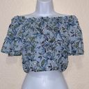 Tiare Hawaii  Off Shoulder Floral Blue Smocked Crop Top O/S Photo 2