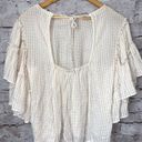 Pilcro  Anthropologie Sybil Tan Striped Blouse Ruffle Sleeve Cutout Back Size XS Photo 2