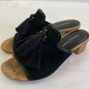 Donald Pliner  Marra Mule Slide Sandal Black Suede Sz 6 Tassels Cork Low Heel Photo 0