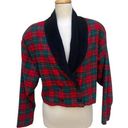 American Vintage VTG Peggy Hart Blazer Jacket Sz L Cropped Corduroy Plaid Red Green Holiday Photo 0