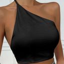 SHEIN Solid One Shoulder Tie Backless Crop Top Black Photo 0