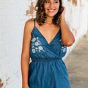 Love Tree  Blue Chambray Embroidered Romper S Photo 0