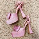 EGO Dolls Kill  Barbie Pink Taste Diamante Bow Square Platform Lace Up Sandals Photo 5