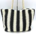 Bueno  Tote Bag Large Woven Straw Black Cream Beachy Boho Travel Summer Festival Photo 2