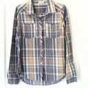 Roxy  Grey & Yellow Plaid Button Up Shirt Photo 2