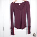 We The Free Free People Art School Embroidered S V-Neck Thermal Waffle Knit Long Sleeve Top Photo 1