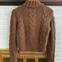 American Eagle Cable Knit Chocolate Brown Chunky Mock Neck Soft Sweater Size S Photo 3