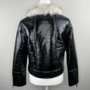 Unreal Fur Wet Look Aviator Biker Jacket Faux Leather & Fur Black Size Small NWT Photo 12