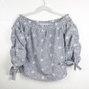 Socialite Nordstrom  Blue Stripe Floral Embroidery Off the Shoulder Top Size XS Photo 1