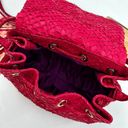 Henri Bendel  Small Drawstring Bucket Crossbody Tassel Fish Leather Emboss Pink Photo 3