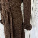 Koji Yohji Loop Fringe Collar Button Front Boucle Duster Sweater Brown Medium Photo 6