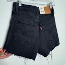 Levi's NWT Levi’s Ribcage Super High Rise Denim Shorts Frayed Hem Button Fly Black 24 Photo 5