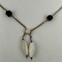 Onyx Vintage Semi Precious White Agate  Beaded Brass Chain Lariat Necklace Photo 4