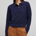 ONIA NWT  Navy Blue Waffle Knit Long Sleeve Shirt Polo Collar Sweater Comfy sz L Photo 0