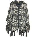 Flying Tomato  Poncho Sweater Button Front Fringe Hem Knitted Gray White S/M Photo 10