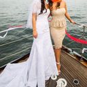 Oleg Cassini  Satin Lace Strapless Wedding Dress Size 4 Photo 0