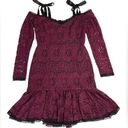 Alexis  Sophia Dress Burgundy Lace tie strap large midi long sleeve purple Photo 0