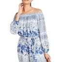 Anthropologie  Clemente Off Shoulder Floral Belted Romper Blue White Photo 4