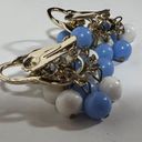 Vintage Blue  and White Beaded Earrings, Clipon Tiered Jewelry Photo 2