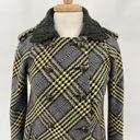 Free People  Plaid Peacoat Wool Double Button Down Grey Yellow Womens size 4 Photo 2