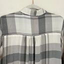 Pilcro Longline Plaid Long Sleeve Collared Button Down Tunic Shirt Gray White Photo 8