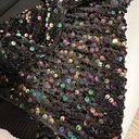 Vine & Love  Black Sequin Bishop Sleeve Ribbed Bodycon Mini Dress Sz L Photo 4