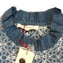 Solitaire  Women’s Sz L NEW Denim Floral Ruffle Eyelet Lace Cropped Shirt Jacket Photo 7