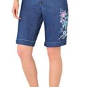 Woman Within Plus Size Jean Bermuda Shorts Floral Embroidery Blue Size 26 Photo 1