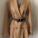 Tan apricot nude beige cream long slightly oversize double breasted blazer streetwear office siren core with belt loops Photo 0