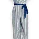 Monteau Los Angeles Striped Jumpsuit Split Wide Leg Belted Navy White XS Photo 2