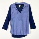 Krass&co G.H. Bass & . Navy Blue & Chambray Long Sleeve Shirt Size M Photo 0