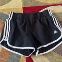 Adidas Black and White Stripe Logo Running Shorts 3 Inch Women’s Size Medium Photo 0