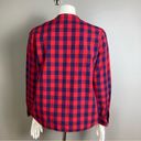 Draper James Draper Jane button up shirt 8 long sleeve plaid western ruffle navy blue red Photo 5