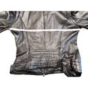 Parker  Moto Metallic Leather Jacket Zipper Collared Pewter Large Fits Small EUC Photo 7