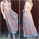 Angie NWT  Boho Knot Front Printed Maxi Dress Blue Orange Size Medium Photo 1