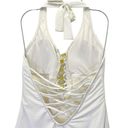 Bleu Rod Beattie  Lace-Up Halter One Piece Swimsuit Coconut Ivory & Gold Size 10 Photo 5