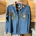 Christopher & Banks  Camping and Moose Embroidered Denim Button Up Shirt Photo 0