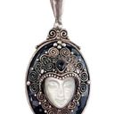 Onyx 925 Silver Sajen Goddess Face Mother of Pearl PENDANT Black Obsidian  Gems Photo 0