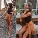 ZARA Rare  clay/ rust/ burnt orange wrap skirt with cascading fringe tassels Photo 9