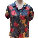 Caribbean Joe Multi-Color Floral Print Short Sleeve Button Down Women's Shirt M Photo 0