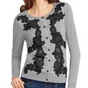 CAbi  Applique Cardigan style 100 Gray Black Crochet Cotton Button Down Sweater S Photo 0