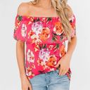 White Birch Tropical Oasis‎ Off The Shoulder Floral Top- Fuchsia Photo 0