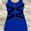 One Clothing Blue with Black Crossed Stripes Sleeveless Zip Back Dress Small Photo 0