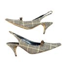 Bettye Muller  Cream Plaid Fabric Slingback Pumps Sz 41 Photo 5