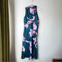 Petal and Pup  Anabelle Green & Pink Floral Satin Halter Neck Midi Dress L Photo 9