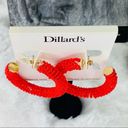 Dillard’s Beaded Hoop Fashion Earrings Coral Gold NWT Red Photo 3