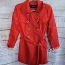 Guess  Red Floral Double Breasted Belted Tailcoat Women's Trench Coat Size Medium Photo 0