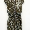 Andrew Marc  Womens 8 Silk Shift Dress Mottled Olive Green Square Neckline Zipper Photo 10